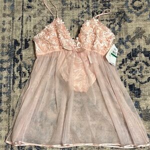 Flora Nikrooz Pink Chemise with Floral Lace and Sheer Skirt
